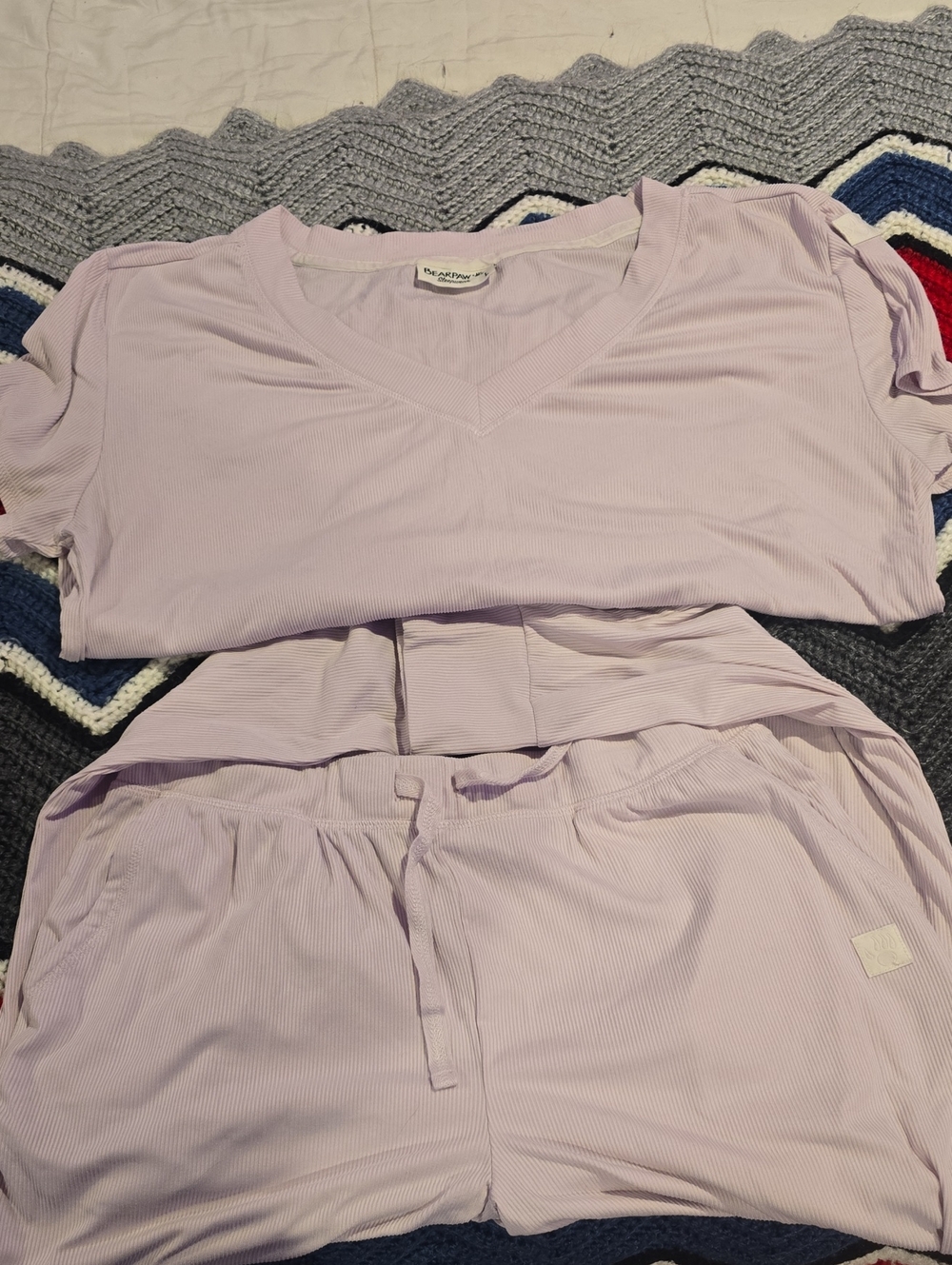 BearPaw Lavender Ribbed V‑Neck Pajama Set